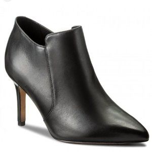 NWOB Clarks "Dinah Spice"  Black Leather Stiletto  Bootie Heels , $95